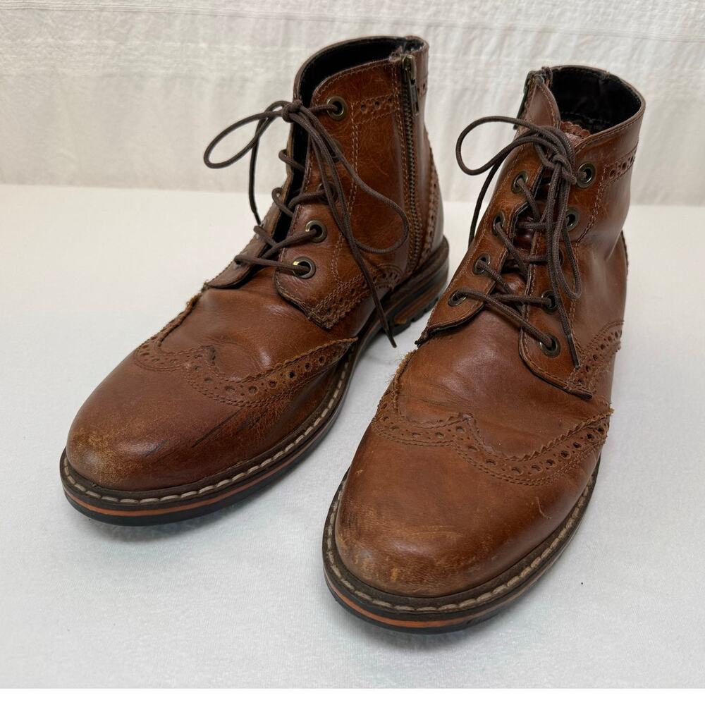 Crevo Men's Speak Easier Leather Boot, Chestnut Brown, Size 9